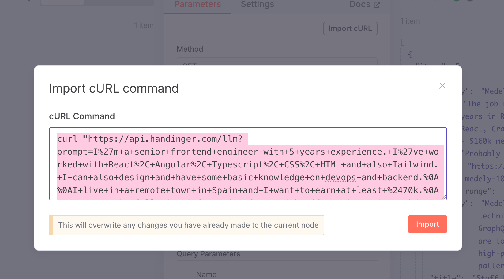 import the curl snippet